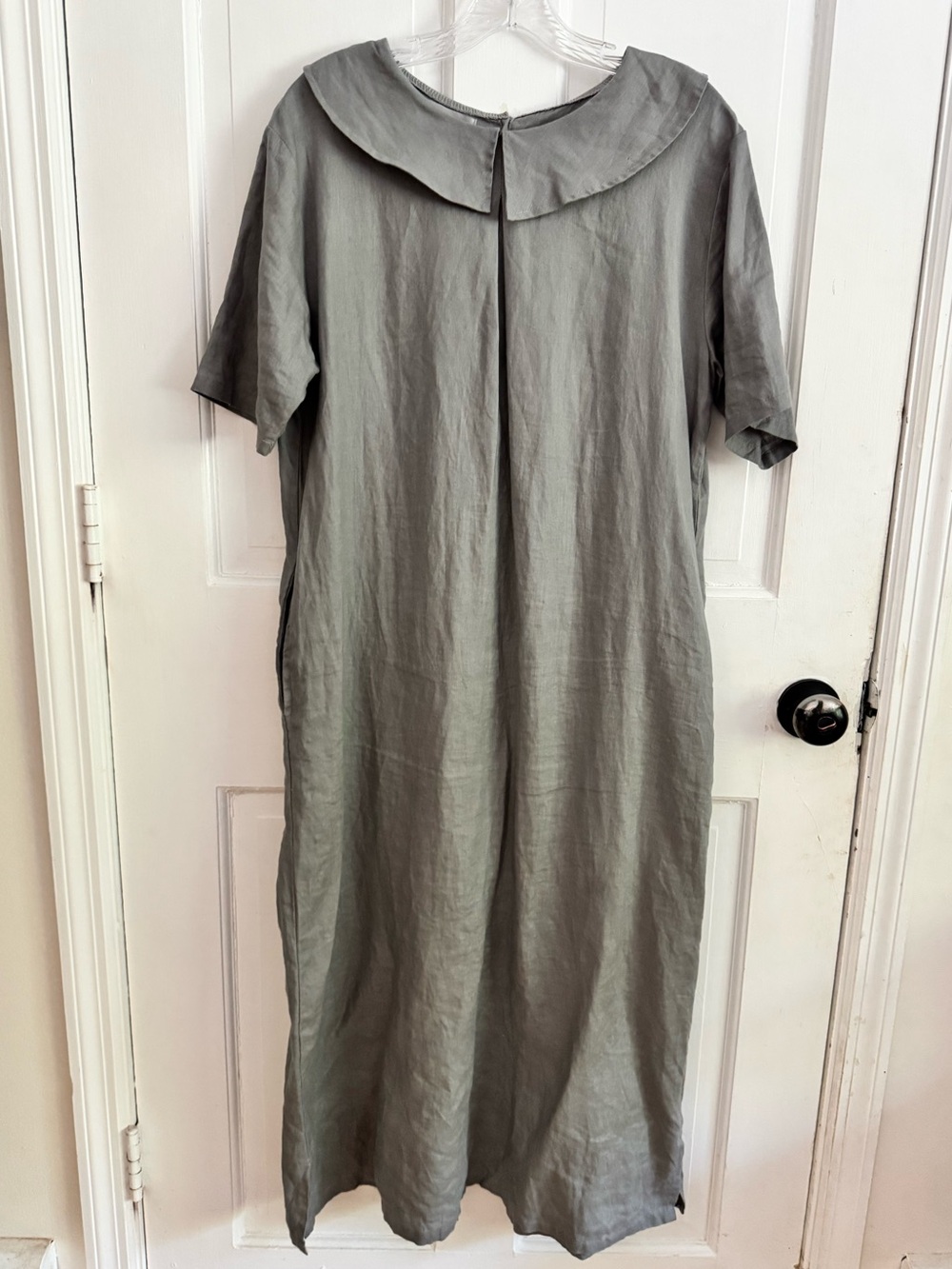 Oversizedress Simpson Linen Peter Pan Collar Maxi Dress Gray Custom Large